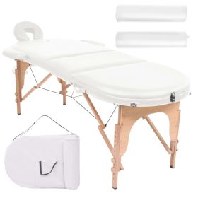 Folding Massage Table 1.6" Thick with 2 Bolsters Oval White