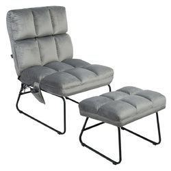 Electric Velvet Massage Chair with Ottoman & Remote Control