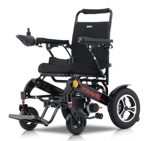 Black folding electric wheelchair.  24V / 500W 35km / h mobility scooter.  Foldable travel portable flight mobility scooter, medium-sized motorcycle