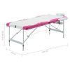 3-Zone Foldable Massage Table Aluminum White and Pink