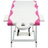 2-Zone Foldable Massage Table Aluminum White and Pink