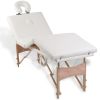 Cream White Foldable Massage Table 4 Zones with Wooden Frame