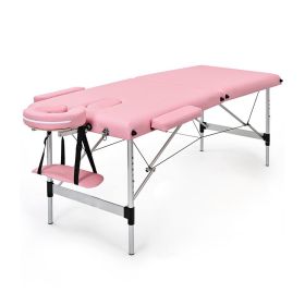 Portable Massage Table Adjustable Facial Salon Spa Bed (Color: Pink)