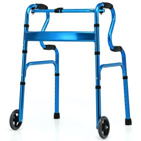 Bi-Level Armrests Adjustable Rehabilitation Equipment Folding Walker (Color: Blue)