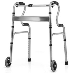 Bi-Level Armrests Adjustable Rehabilitation Equipment Folding Walker (Color: Grey)