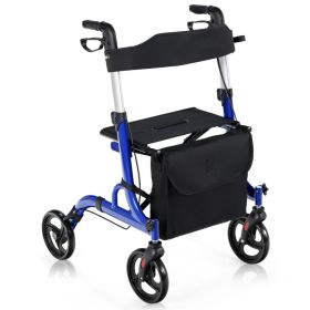 2 In 1 Folding Aluminum Seniors With Seat Rollator Walker (Color: Blue)